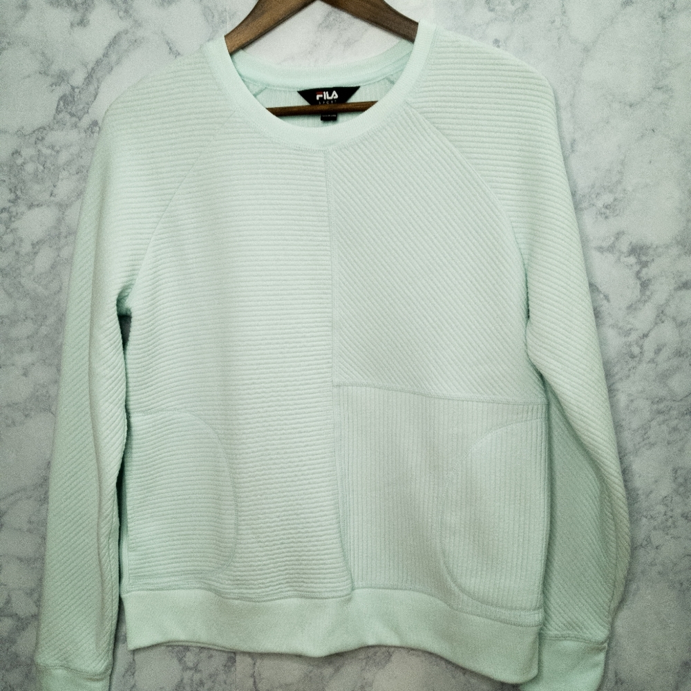 Fila Pullover Swatshirt Women Size M Mint Green Ribbed Crew Neck Retro Y2K